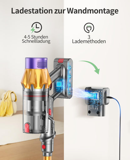 SunSare Kabelloser Akku-Staubsauger – 600W, 50.000Pa, 65 Min Laufzeit, LED-Display, Anti-Tangle-Bürste