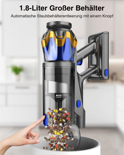 Kabelloser Akku-Staubsauger 550 W – 45 kPa, 65 Min Laufzeit, Anti-Tangle, OLED-Display