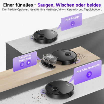 MONSGA MS1 MAX Saug- & Wischroboter mit Absaugstation, 5000 Pa, 180 Min Laufzeit