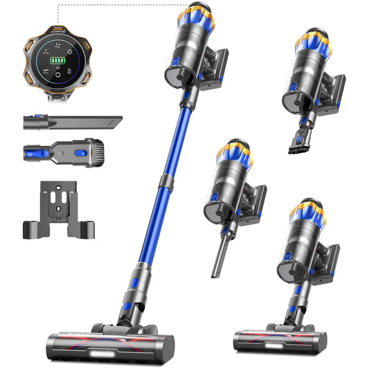 Kabelloser Akku-Staubsauger 550 W – 45 kPa, 65 Min Laufzeit, Anti-Tangle, OLED-Display