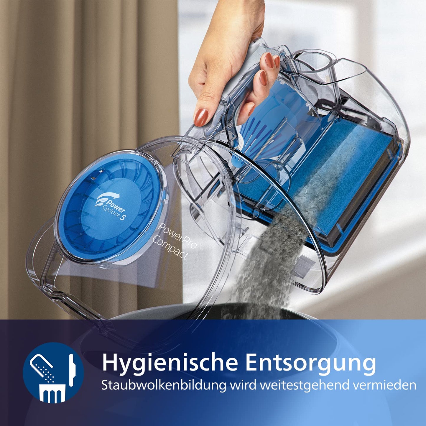 Philips PowerPro Compact Kabelloser Staubsauger – 900 W, Beutellos, HEPA