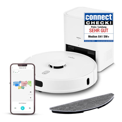 MEDION X41 SW+ Saug- und Wischroboter – 8.000 Pa, Auto-Entleerungsstation, Laser-Navigation