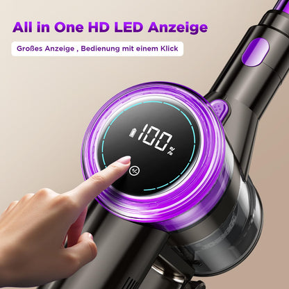 Kabelloser Akku-Staubsauger – 550W, 45.000Pa Saugkraft, LED-Display, 65 Min Laufzeit, Anti-Tangle-Bürste