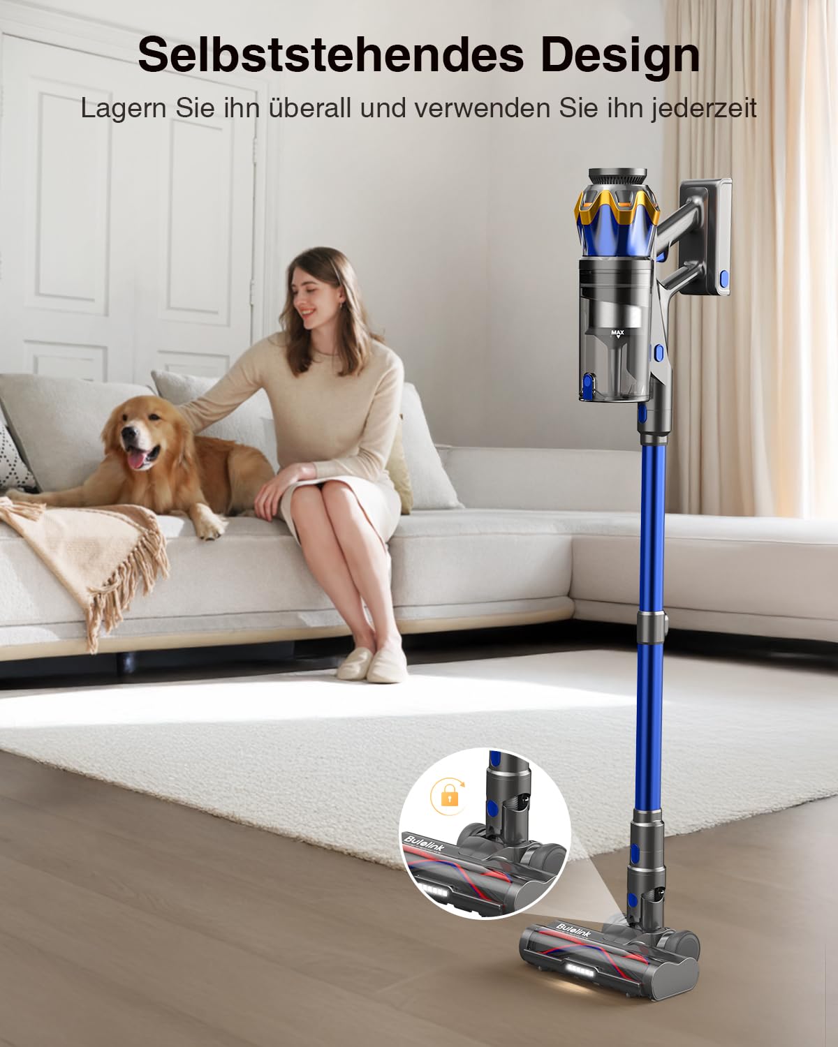 Kabelloser Akku-Staubsauger 550 W – 45 kPa, 65 Min Laufzeit, Anti-Tangle, OLED-Display