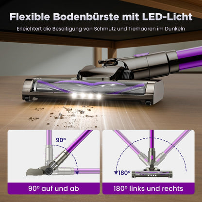 Kabelloser Akku-Staubsauger – 550W, 45.000Pa Saugkraft, LED-Display, 65 Min Laufzeit, Anti-Tangle-Bürste