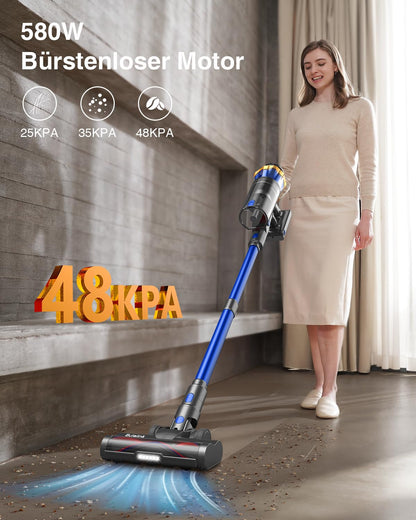 Kabelloser Akku-Staubsauger 550 W – 45 kPa, 65 Min Laufzeit, Anti-Tangle, OLED-Display