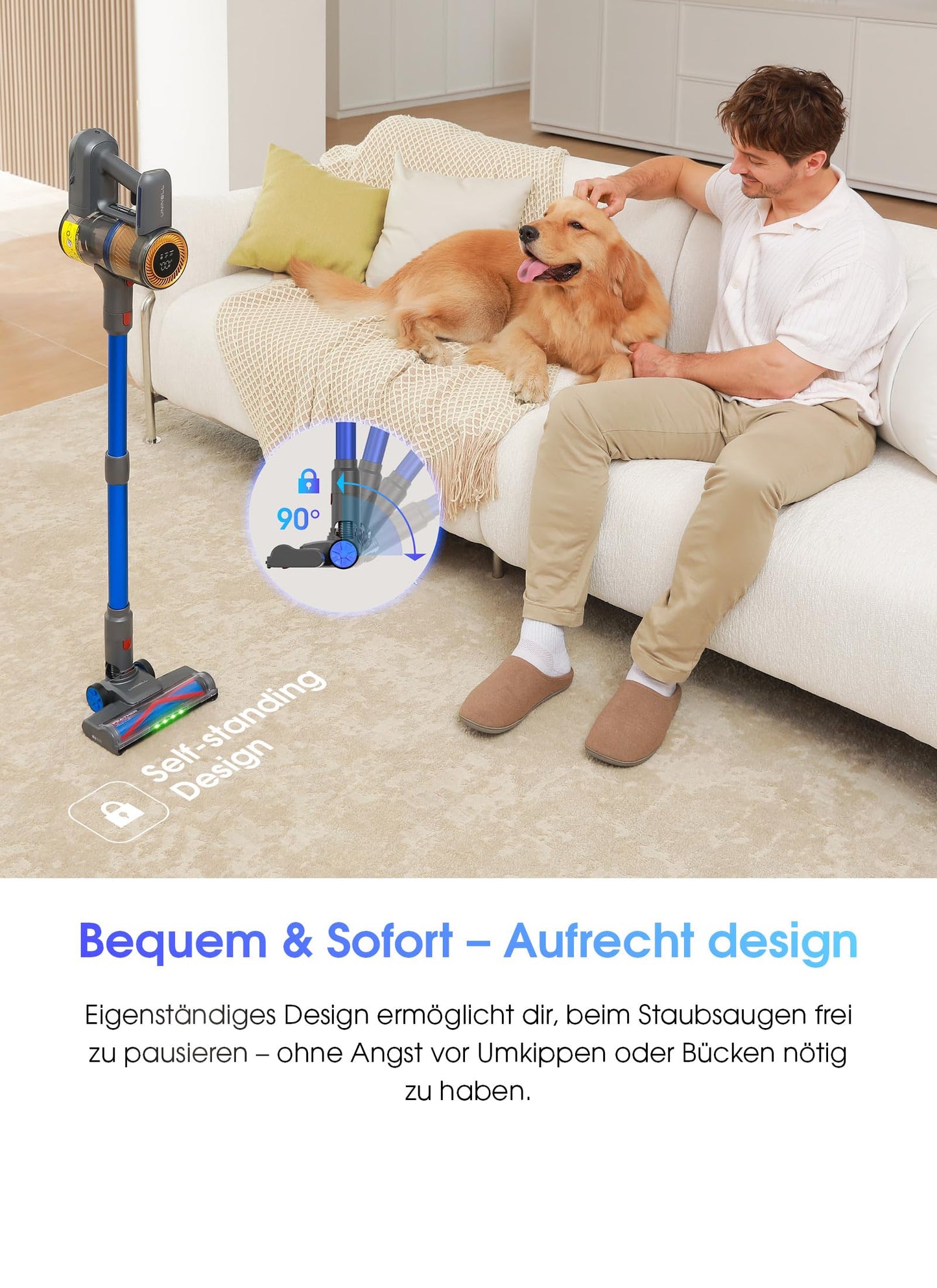 UNINELL UV1 Akku-Staubsauger – Kabellos, 45.000 Pa, Anti-Verhedderung, 60 Min Laufzeit