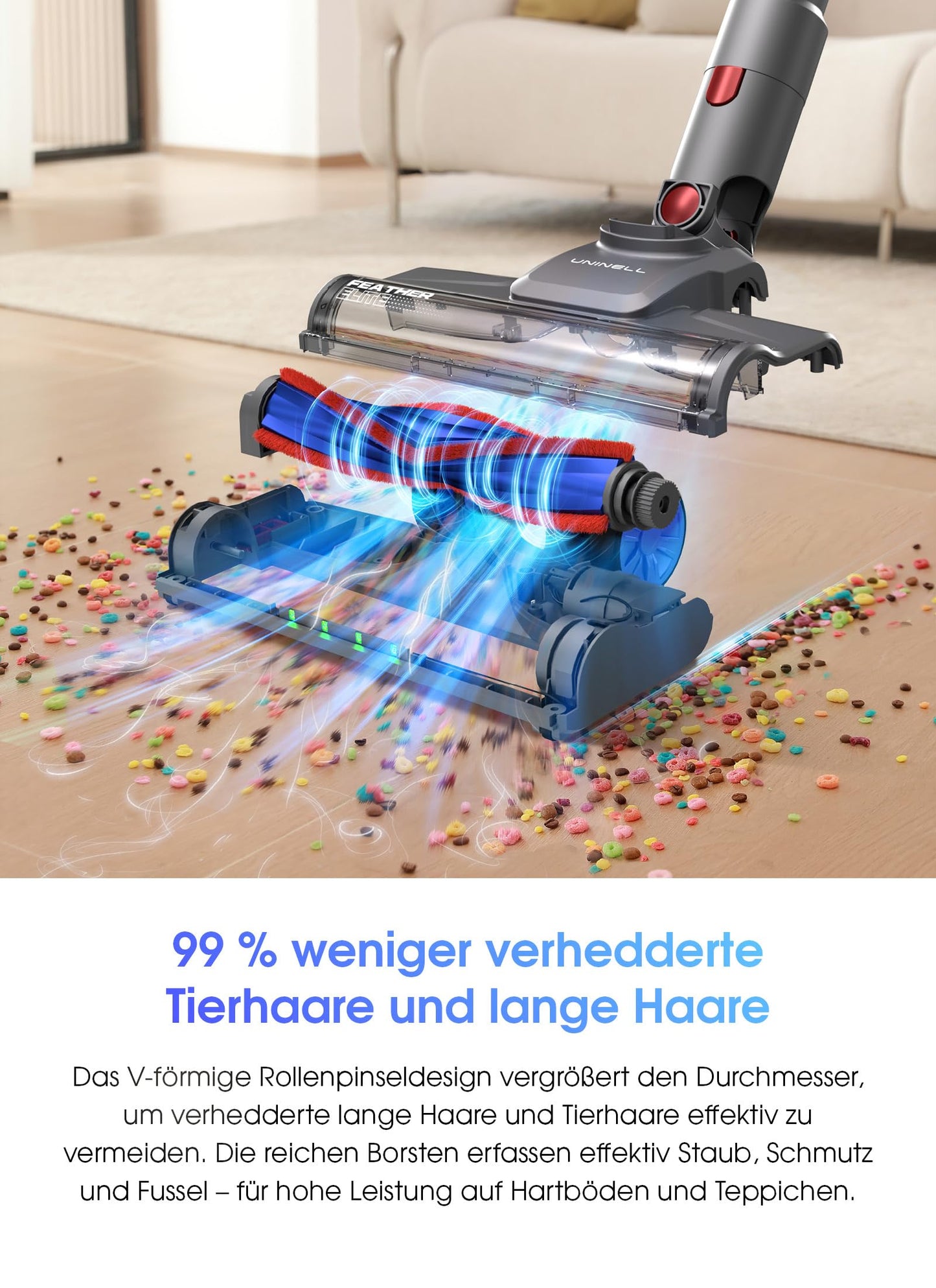 UNINELL UV1 Akku-Staubsauger – Kabellos, 45.000 Pa, Anti-Verhedderung, 60 Min Laufzeit