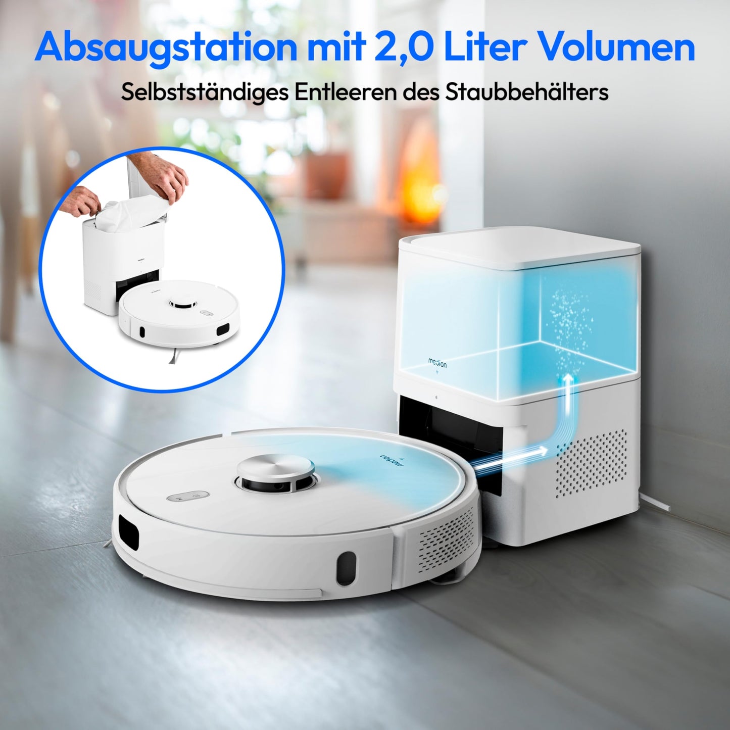 MEDION X41 SW+ Saug- und Wischroboter – 8.000 Pa, Auto-Entleerungsstation, Laser-Navigation