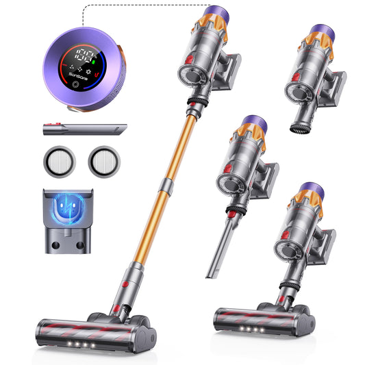SunSare Kabelloser Akku-Staubsauger – 600W, 50.000Pa, 65 Min Laufzeit, LED-Display, Anti-Tangle-Bürste