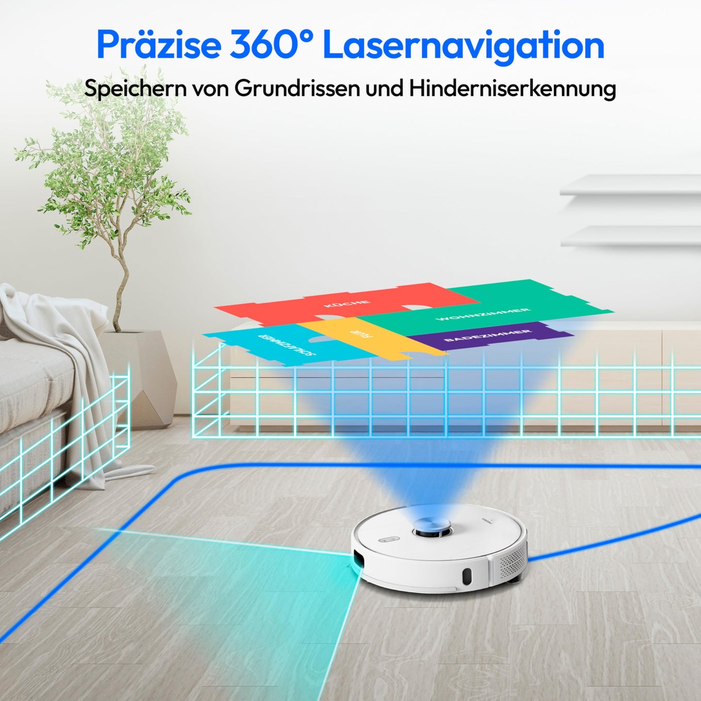 MEDION X41 SW+ Saug- und Wischroboter – 8.000 Pa, Auto-Entleerungsstation, Laser-Navigation
