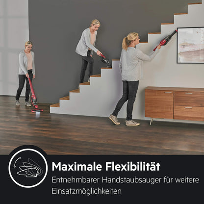 AEG Ergorapido 2in1 Akku-Staubsauger – Beutellos, Tierhaardüse, 45 Min Laufzeit, LED-Frontlicht, Rot