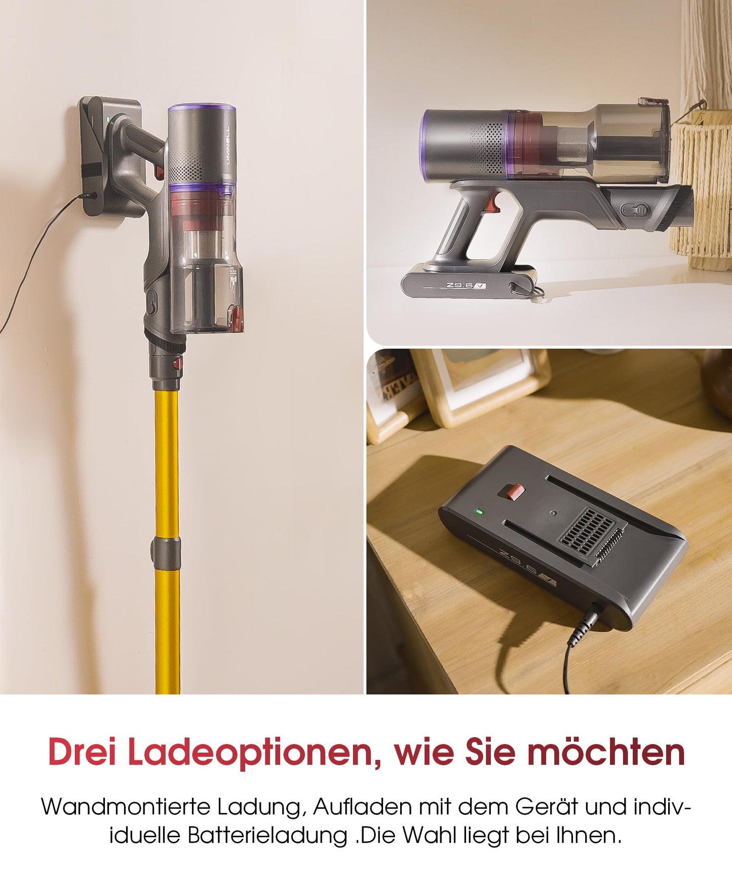 UNINELL Home Kabelloser Akku-Staubsauger – 550 W, 48 kPa, LED Touchscreen