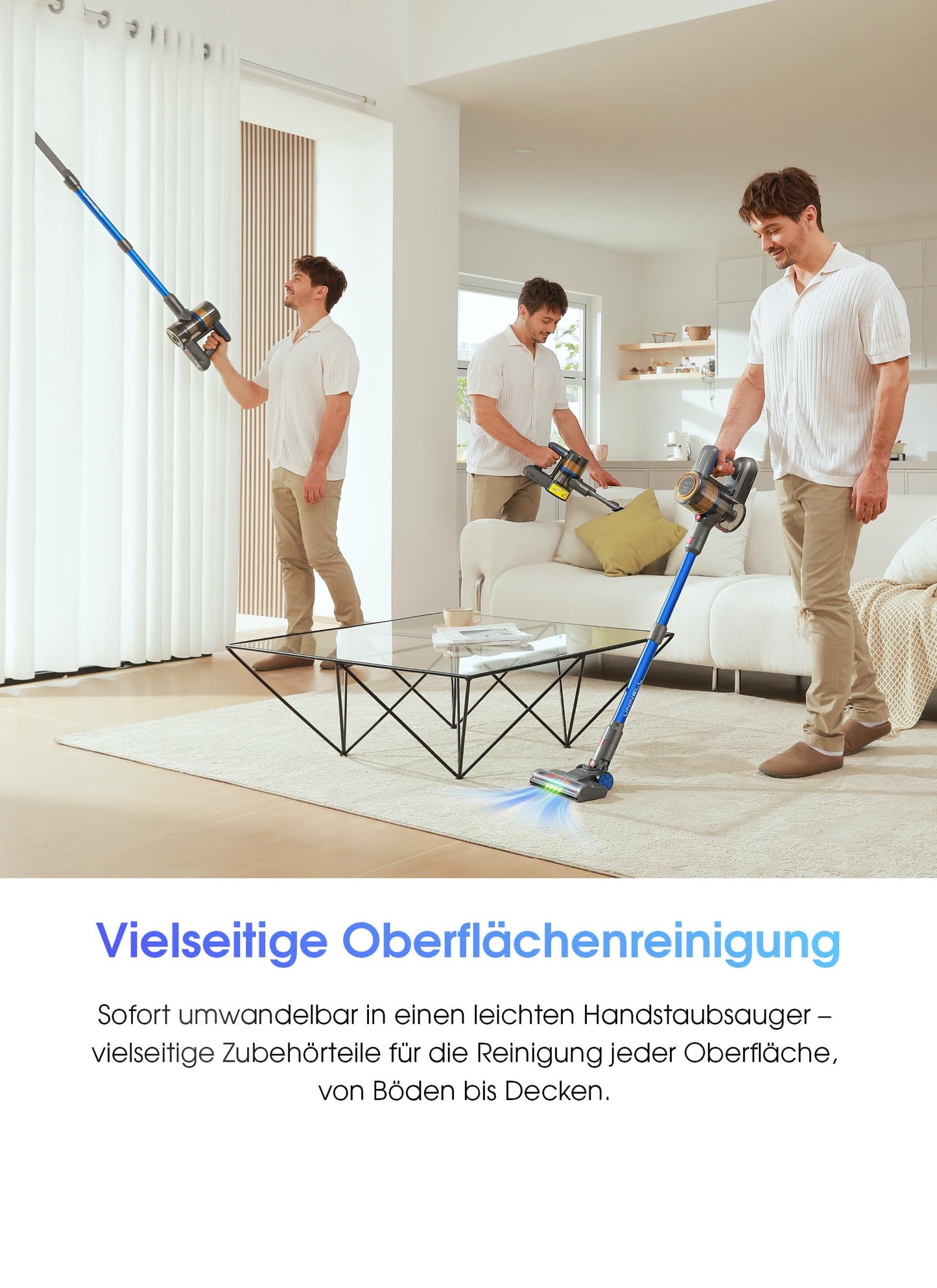 UNINELL UV1 Akku-Staubsauger – Kabellos, 45.000 Pa, Anti-Verhedderung, 60 Min Laufzeit